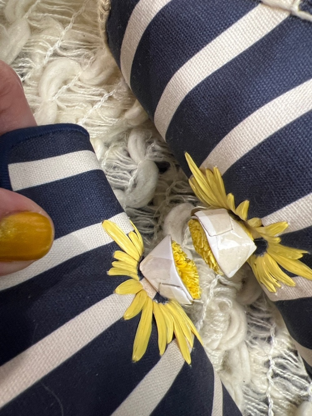 kate spade Navy & White Solero Striped Espadrille Mules Yellow Floral Applique - Picture 10 of 10
